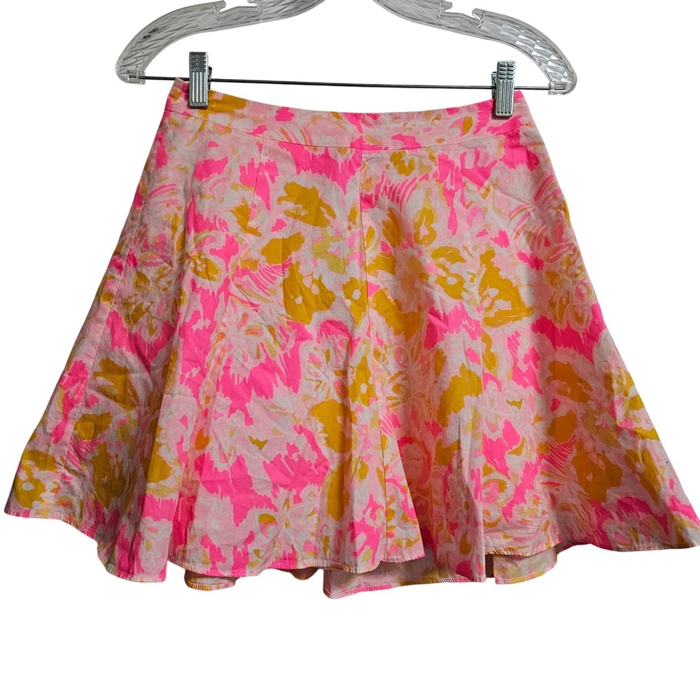 Lilly‎ Pulitzer Mini Skirt Womens 0 Pink Yellow Abstract Floral Resortwear Beach
